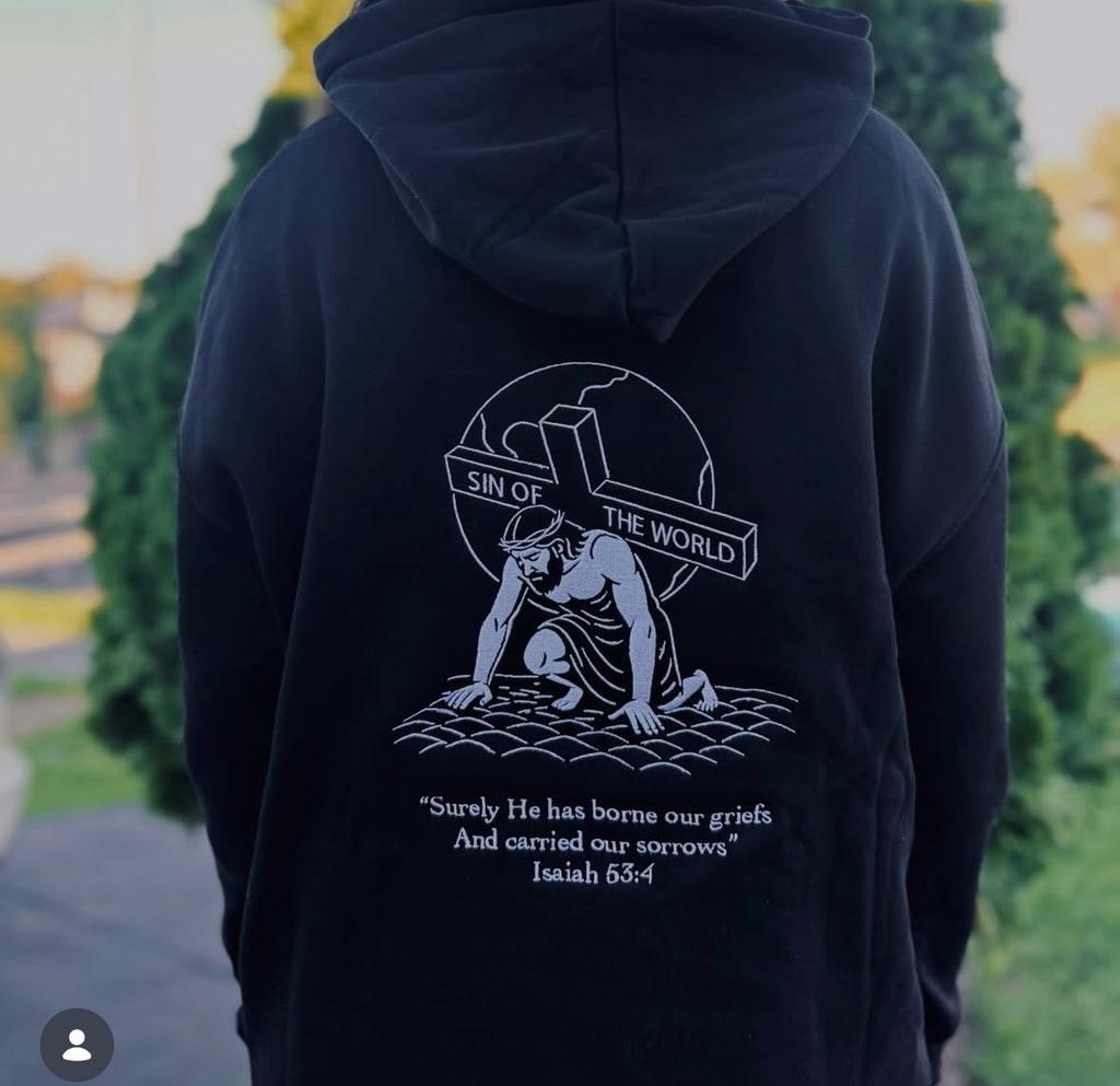 Embroidered Sin of The World Black Hoodie