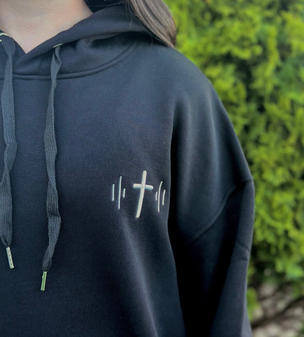 Embroidered Sin of The World Black Hoodie