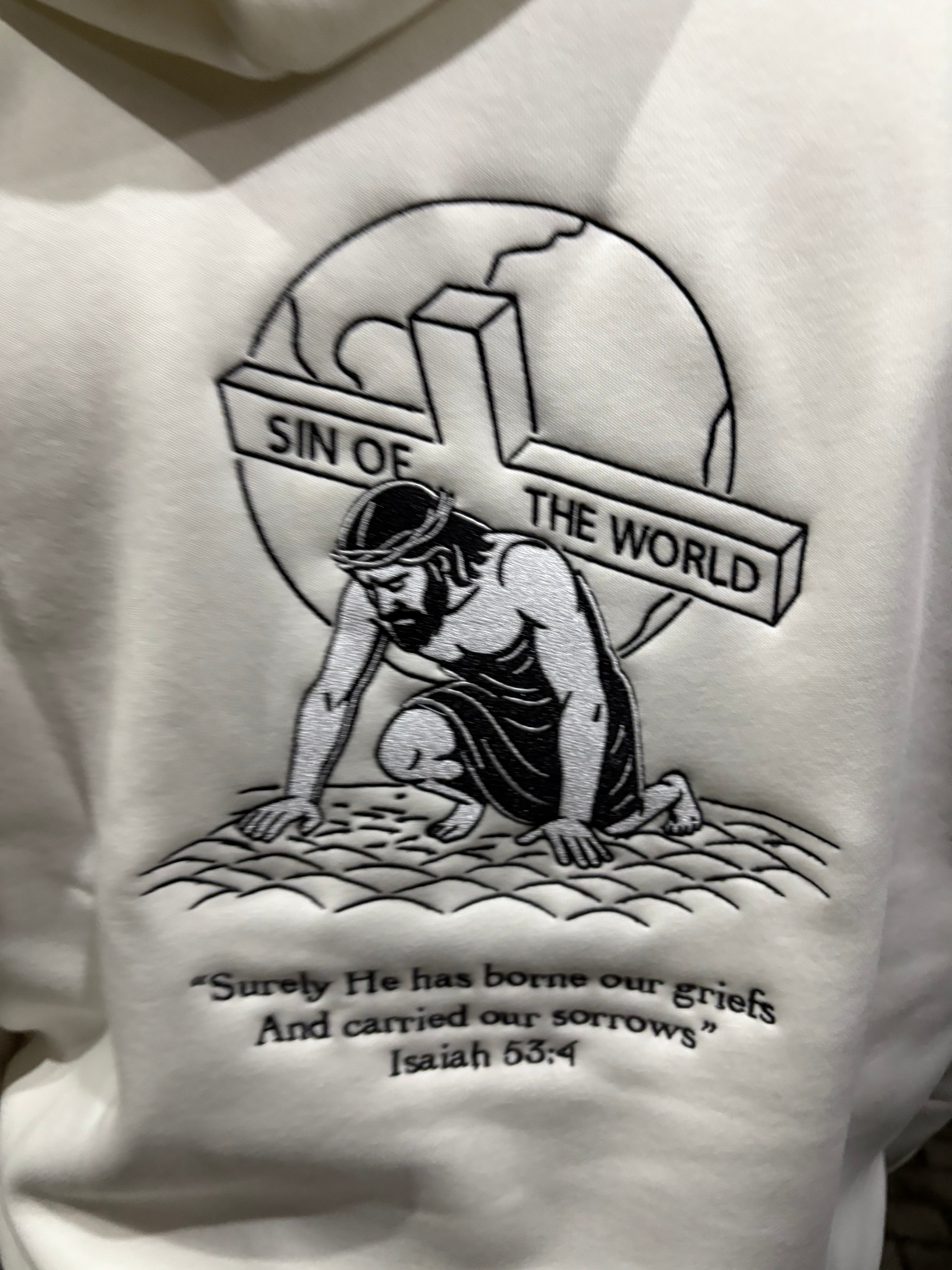 Embroidered Sin of The World White Hoodie