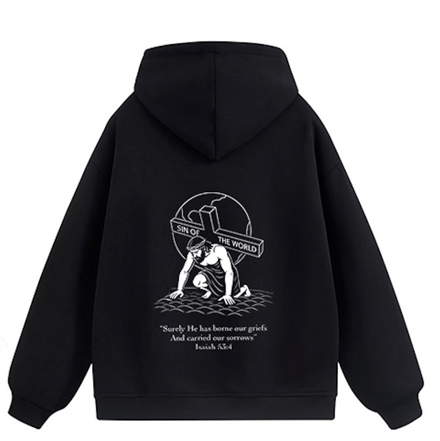 Embroidered Sin of The World Black Hoodie