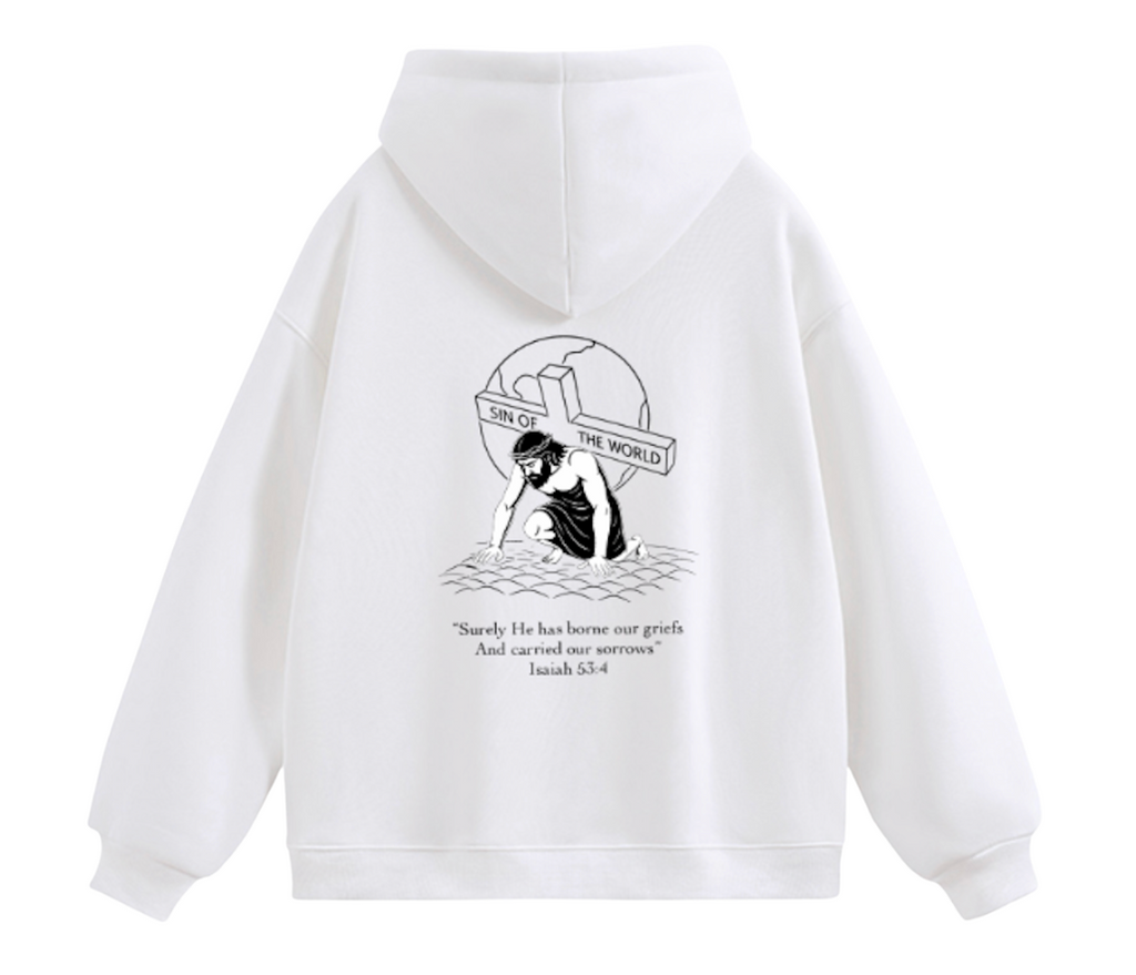 Embroidered Sin of The World White Hoodie