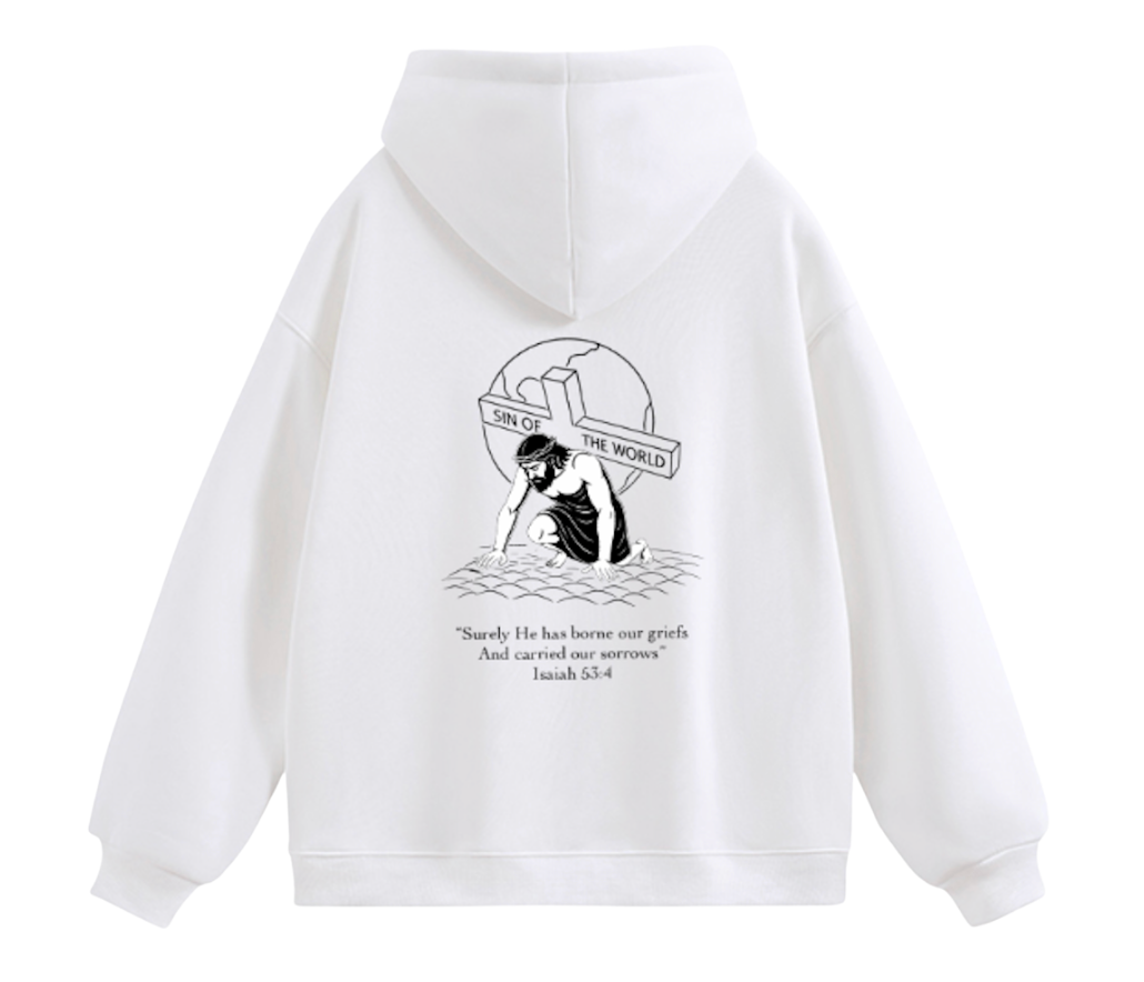 Embroidered Sin of The World White Hoodie